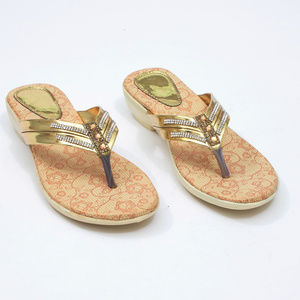 iCCe Gold Color Rhinestone Studded Thongs Sandals